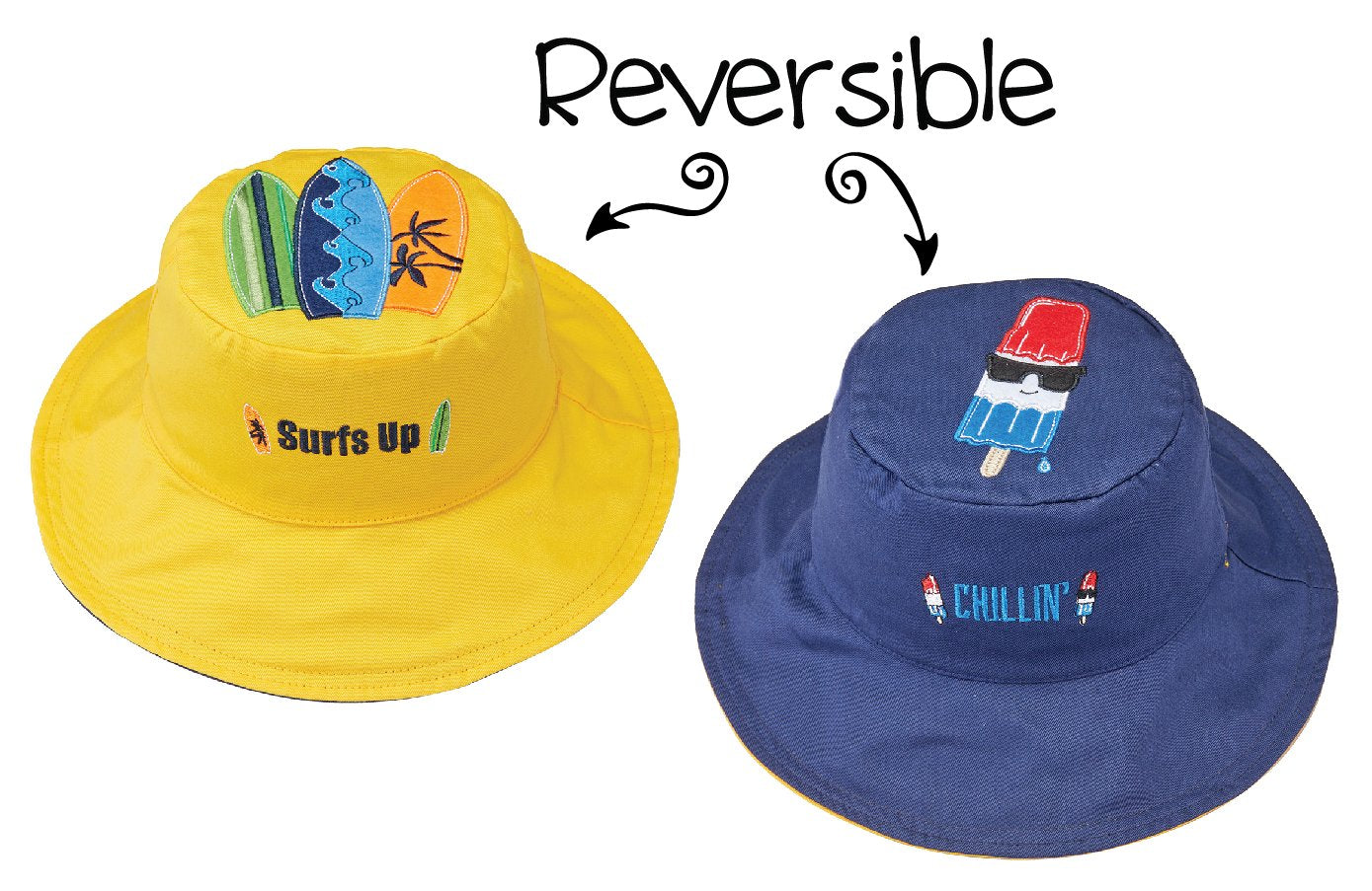 FlapJackKids - Reversible Kids' Sun Hat - Surfer / Cool Popsicle